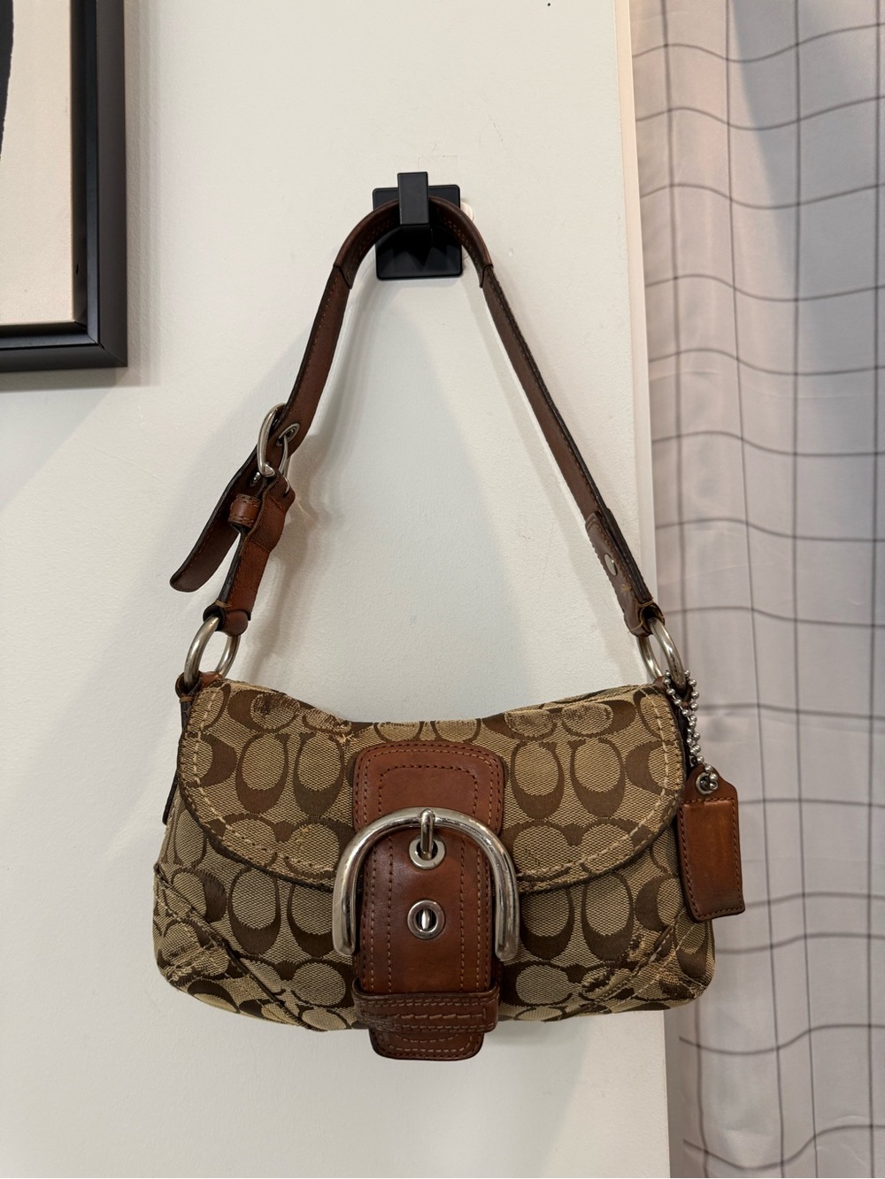 Coach (2007) Signature Soho Flap Shoulder Bag- Brown/Silver